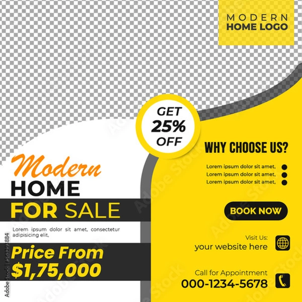 Fototapeta Real estate social media post bundle design, modern Real Estate social media post Template, Real estate social media post web banner template design	