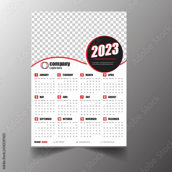 Obraz Calendar template 2023 set. Color English square calendar collection. Business Wall Calendar 2023 Template