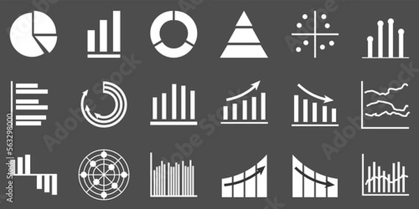 Fototapeta Set of business graph icon, Silhouette Object statistics finance presentation, Flat success report symbol vector. 640x640 pixels