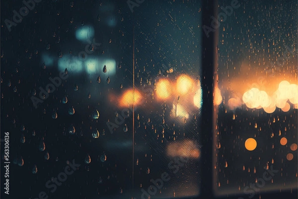 Obraz 雨の日の窓ガラスと外に見える街, Generative AI