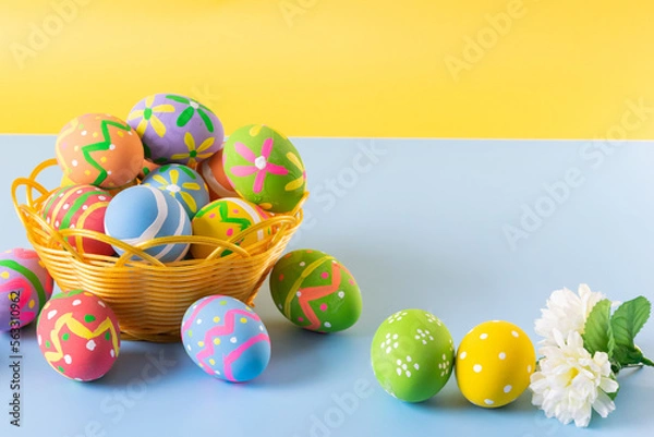 Fototapeta Easter eggs many color in basket for easter background