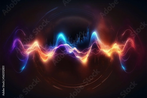 Fototapeta Abstract Sound waves. Frequency audio waveform, music wave HUD interface elements, voice graph signal cyberpunk, Generative ai

