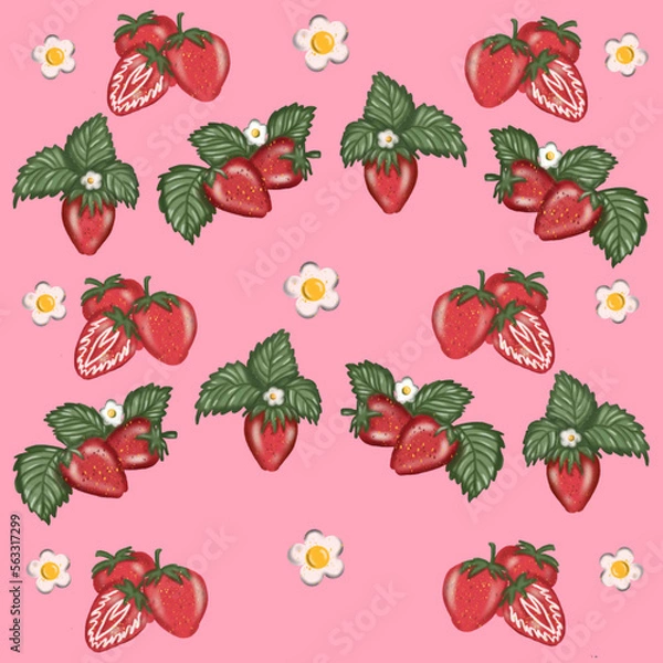 Fototapeta seamless pattern with strawberries