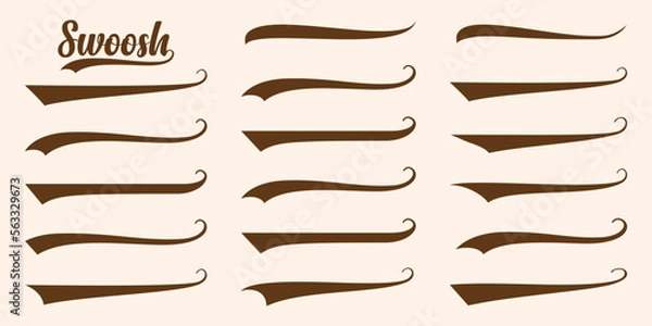 Fototapeta Calligraphic swoosh tails. Underline lettering lines. Calligraphic swoosh underline. Retro underline swooshes tails and athletic typography