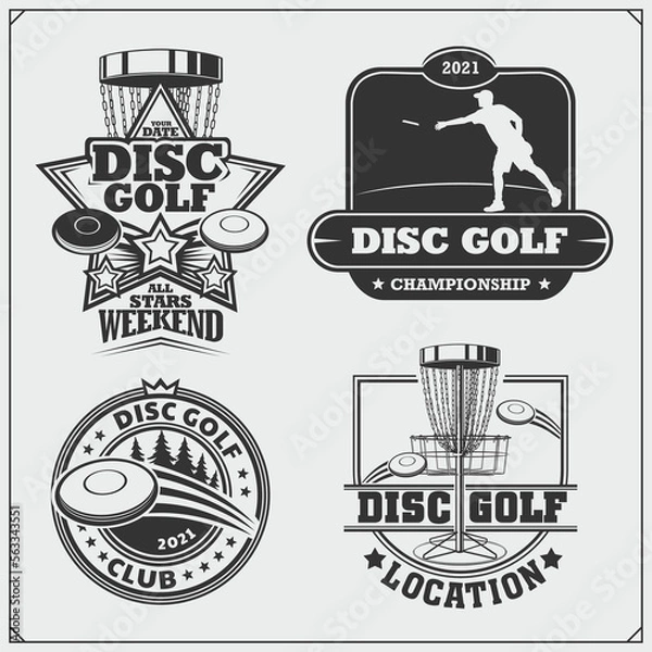 Obraz Disc ball badges, labels and design elements. Sport club emblems. Print design for t-shirt.