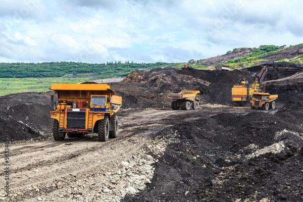 Obraz Truck and Electric Shovel in Open Pit