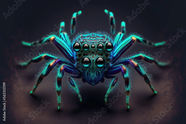 Obraz Neon cyber spider, Generative Ai