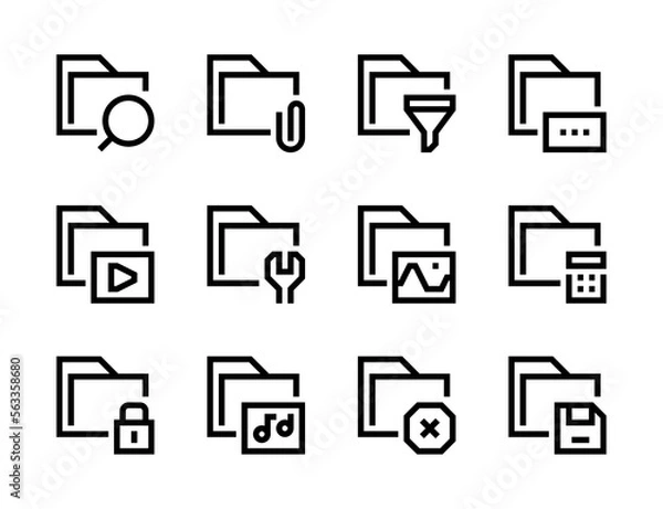 Obraz Folder and archive settings line vector icons. File library and data directory editable stroke outline icon set.