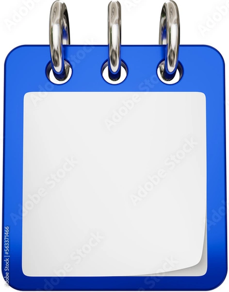 Fototapeta 3D Model of Blue Three Ringed Notepad, Blank White Sticky Note Pages with Upturned Bottom Corner, Place for Your Text or Graphics