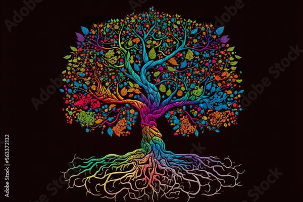 Fototapeta Psychedelic Tree of Life. Generated using Midjourney AI