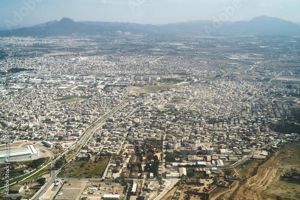 Fototapeta Aerial view of Tunisia during the flight Monastir to Lyon - view of Tunis -Tunisia