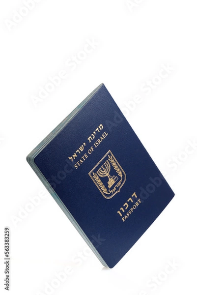 Fototapeta Passport of an Israeli citizen isolated on a white background. International Travel Identity Document. Close-up