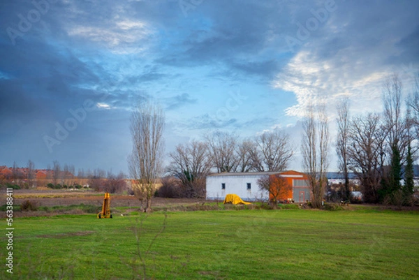 Obraz Beautiful meadow scenery with Old farm house and naked trees Europe, Spain