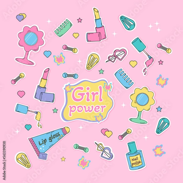 Obraz Set of stickers with accessories for girls in the style of the 2000s