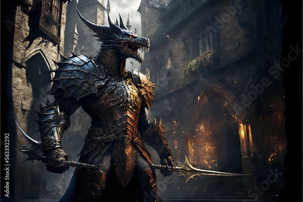 Obraz dragon man with armor, warrior creature