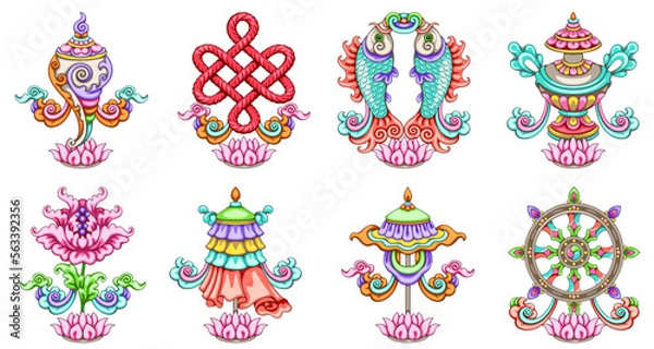 Obraz Buddhism symbols eight cliparts vector ashtamangala
