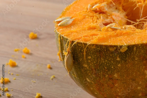 Obraz Pumpkins on a wooden background
