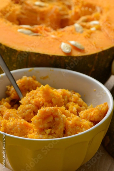 Obraz Pumpkins on a wooden background
