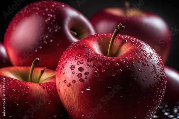 Fototapeta 水滴のついた新鮮なりんご、Generative AI