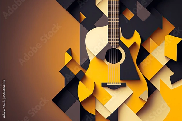 Obraz Acoustic guitar design, copyspace, background, graphic. Generative AI