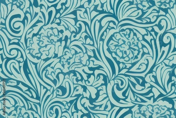 Obraz Tillable organic flower-like figures over turquoise flat background seamless wallpaper. Generative AI