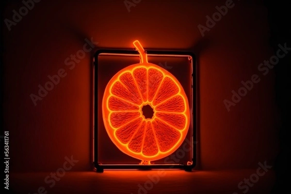 Fototapeta A neon-lit orange slice, generative ai