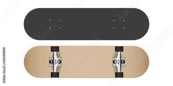 Fototapeta Skateboard realistic front and back side vector mockup isolated on white background.