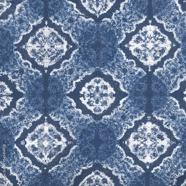 Obraz Blue and White Ikat Pattern. Shibori Background. Generative AI. 