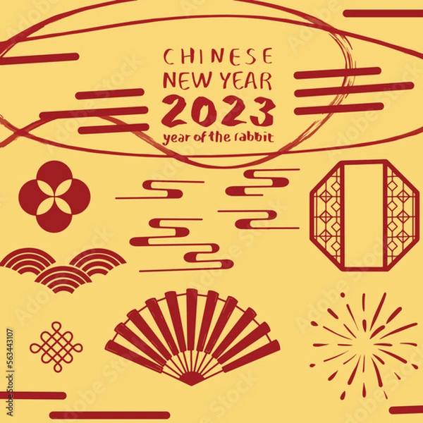 Fototapeta Lunar New Year illustration set, bacground,icon, ornamen. Chinese New Year,Happy New Year, congratulation