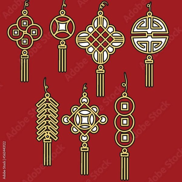 Fototapeta Lunar New Year illustration set, bacground,icon, ornamen. Chinese New Year,Happy New Year, congratulation