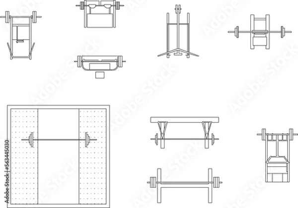 Fototapeta set of sketch vector illustration design of squat tracks gym equipment