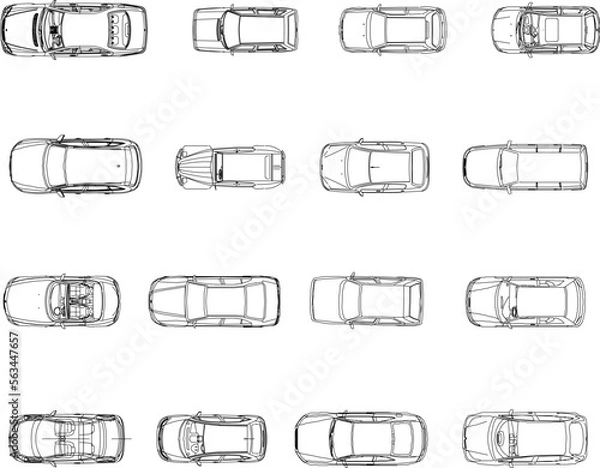 Fototapeta sketch vector illustration of car design top view