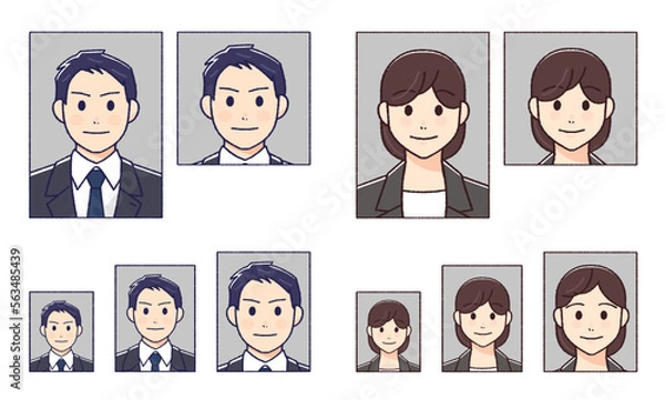 Obraz 各種証明写真のイラストセット（スーツの女性と男性）