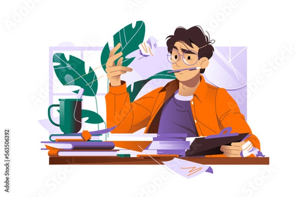 Fototapeta Male author writing article