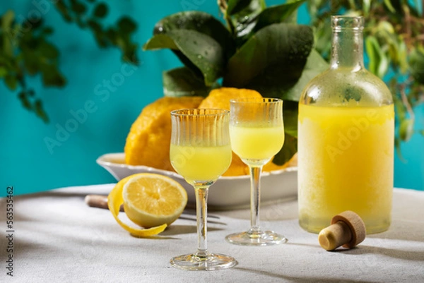 Fototapeta Limoncello, traditional Italian liqueur