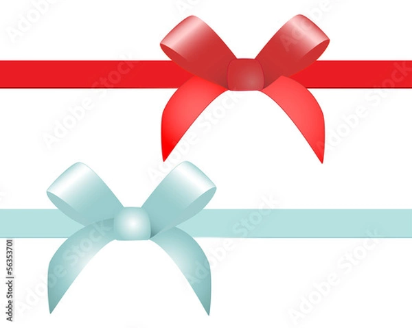 Fototapeta Red and blue vector gift bow and ribbon