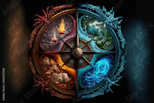 Fototapeta Four elements compass, Generative AI
