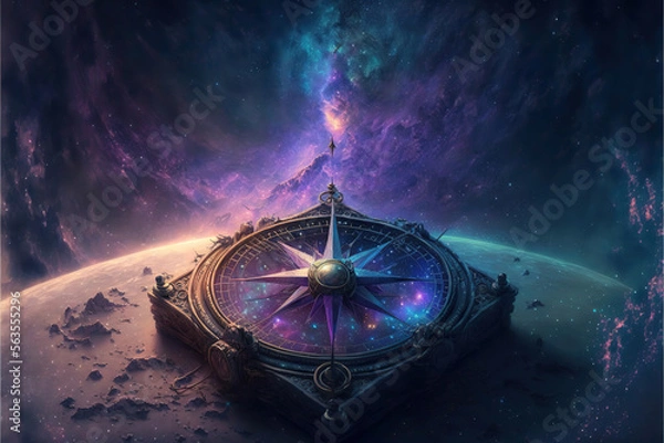 Fototapeta Old magical fantasy compass, Generative AI