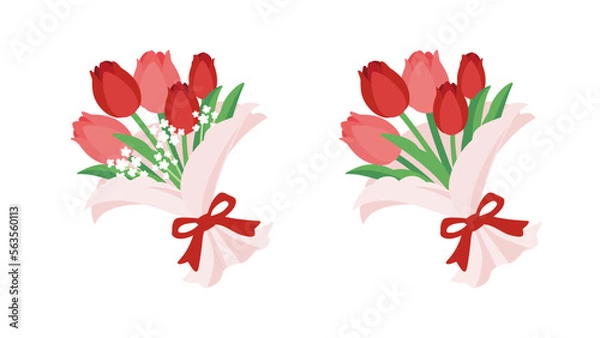 Obraz 赤色のチューリップとかすみ草のブーケ