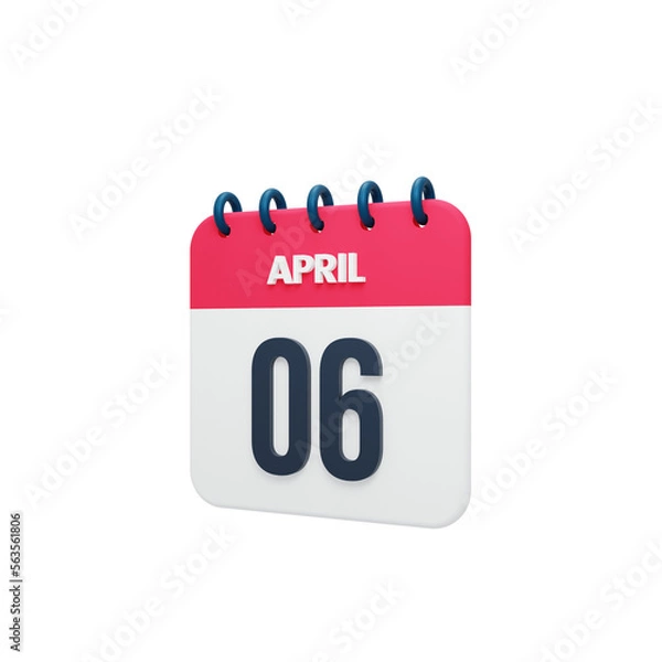 Obraz April Realistic Calendar Icon 3D Rendered Date April 06
