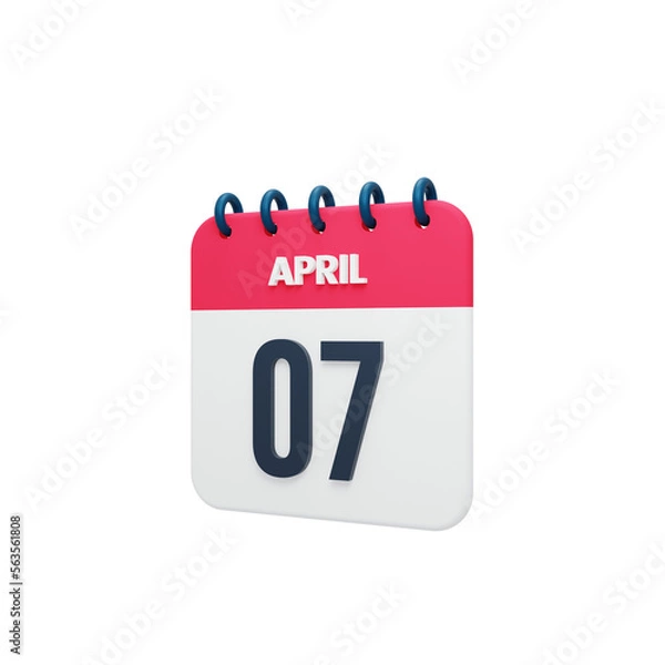 Obraz April Realistic Calendar Icon 3D Rendered Date April 07