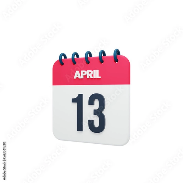 Obraz April Realistic Calendar Icon 3D Rendered Date April 13