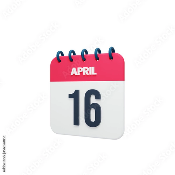 Obraz April Realistic Calendar Icon 3D Rendered Date April 16