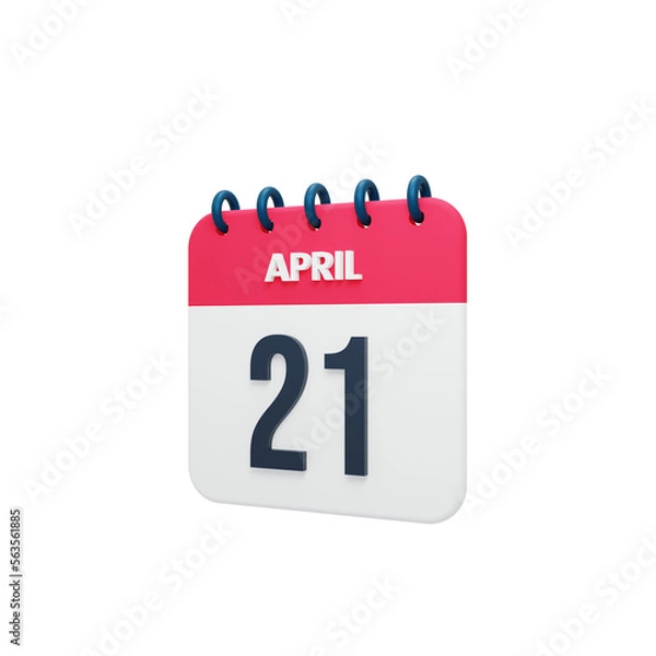 Obraz April Realistic Calendar Icon 3D Rendered Date April 21