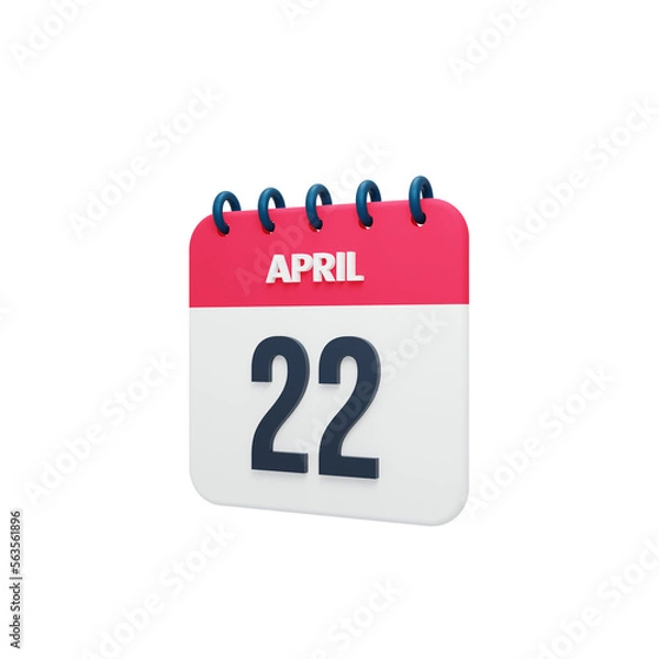 Obraz April Realistic Calendar Icon 3D Rendered Date April 22
