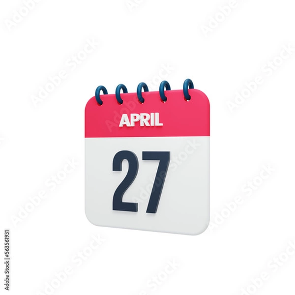 Obraz April Realistic Calendar Icon 3D Rendered Date April 27