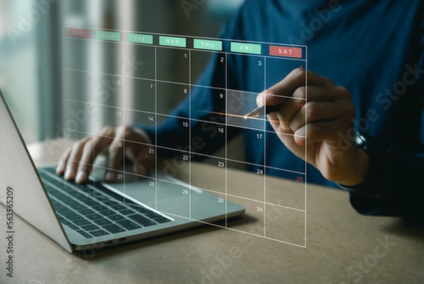 Fototapeta Project management concept , analyst working with computer in management system to make report with KPI and metrics connected to database. corporate strategy for finance, operations, sales, marketing.