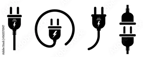 Fototapeta Set of electric plug vector icons on white background. Electrical cord or cable. Electric power. Vector 10 EPS.