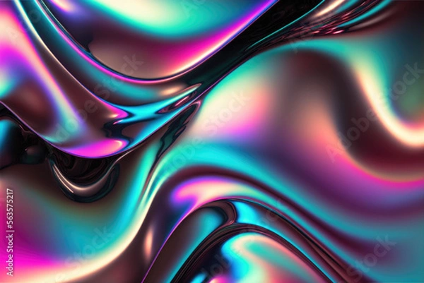 Obraz Holographic liquid background. Holograph color texture with foil effect. Halographic iridescent backdrop. Pearlescent gradient for design prints. Rainbow metal. Generative ai illustration