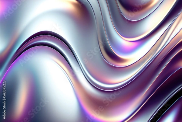 Obraz Silver holographic foil. Abstract chrome waves background. Hologram texture. Premium quality. Modern design. Generative ai